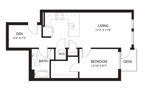 Floor plan for 1 bed, 1 bath, 766 sqft